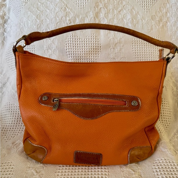 Valentina Italia Pebbled Leather Shoulder Bag Burnt Orange w/Brown Trim - Picture 1 of 16